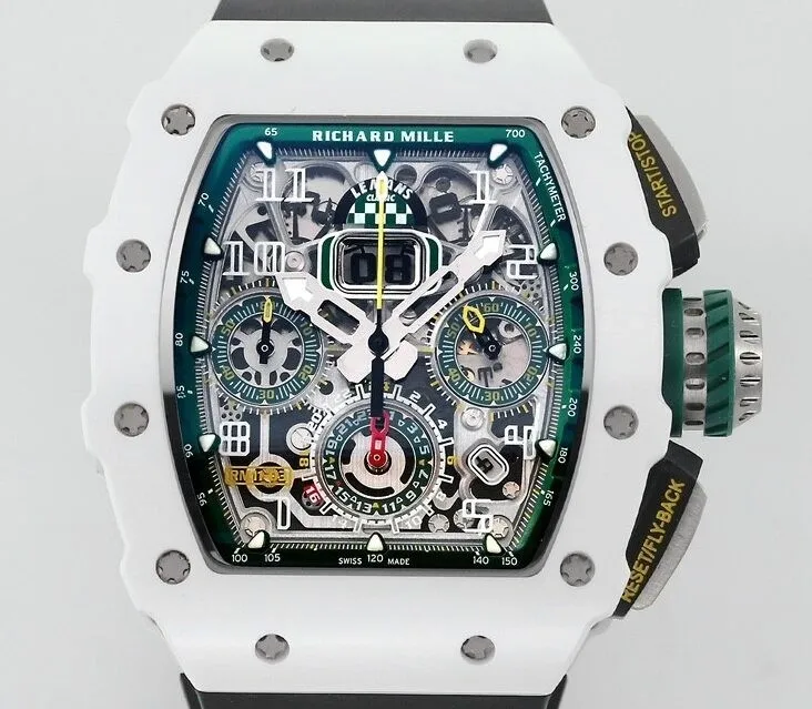Richard Mille RM11 White Ceramic Black Rubber Strap Watch KV Factory DailyWear 2564