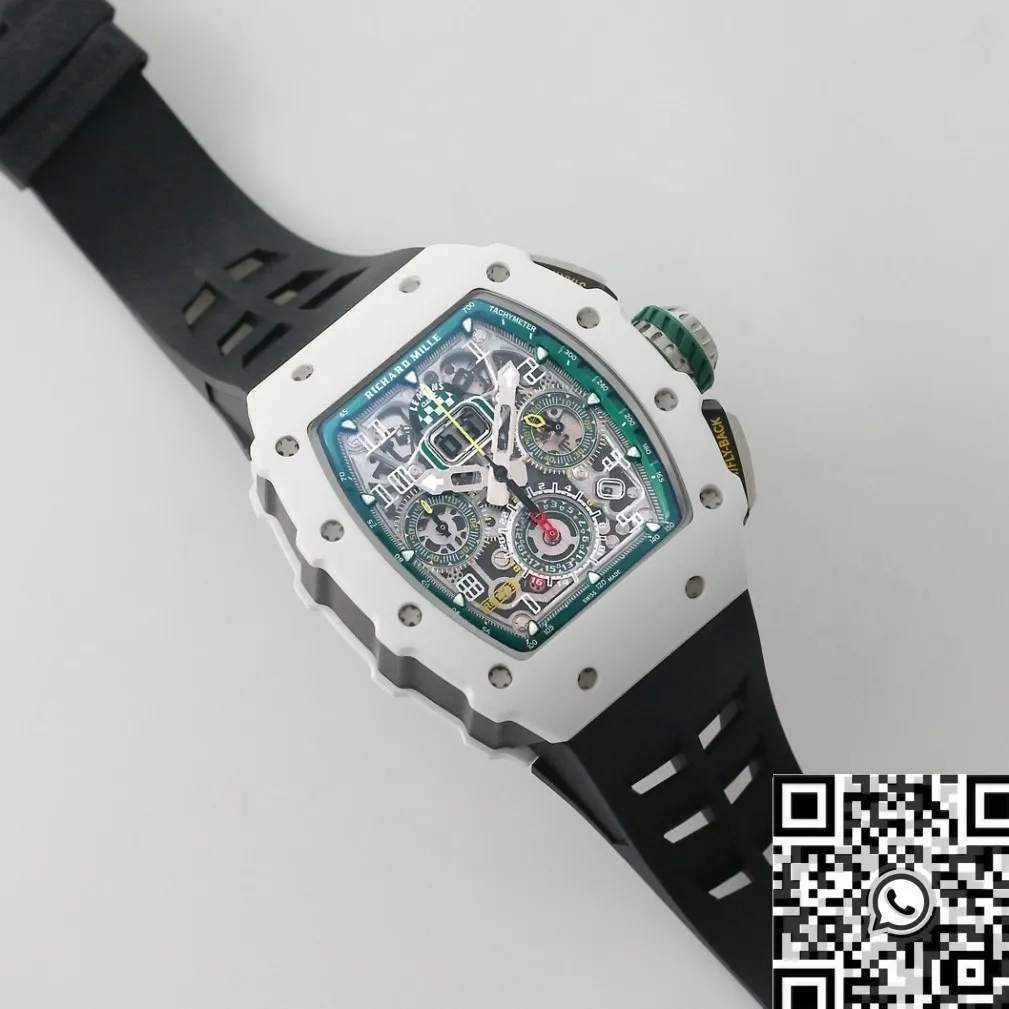 Richard Mille RM11 White Ceramic Black Rubber Strap Watch KV Factory DailyWear 2564