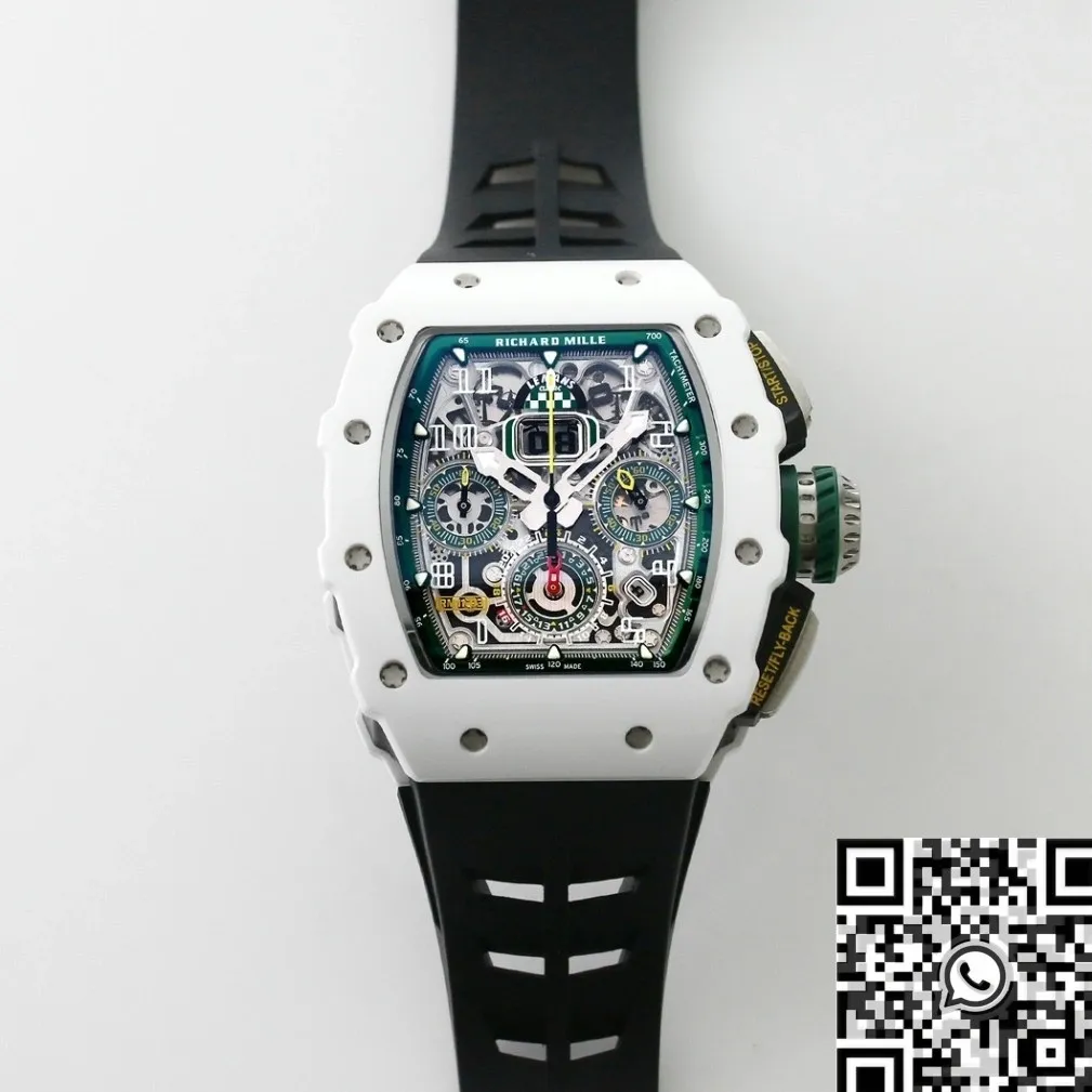 Richard Mille RM11 White Ceramic Black Rubber Strap Watch KV Factory DailyWear 2564