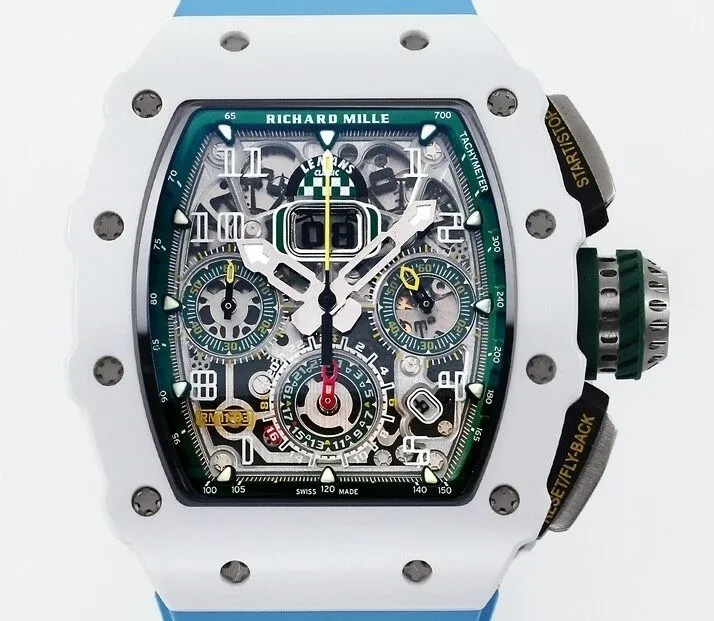 WaterResistant Richard Mille RM11 White Ceramic Blue Rubber Strap Watch KV Factory 2566