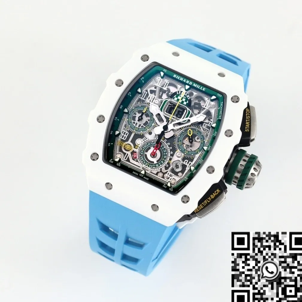 WaterResistant Richard Mille RM11 White Ceramic Blue Rubber Strap Watch KV Factory 2566