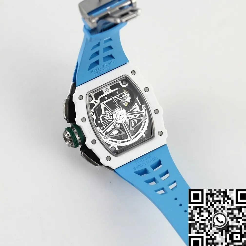 WaterResistant Richard Mille RM11 White Ceramic Blue Rubber Strap Watch KV Factory 2566