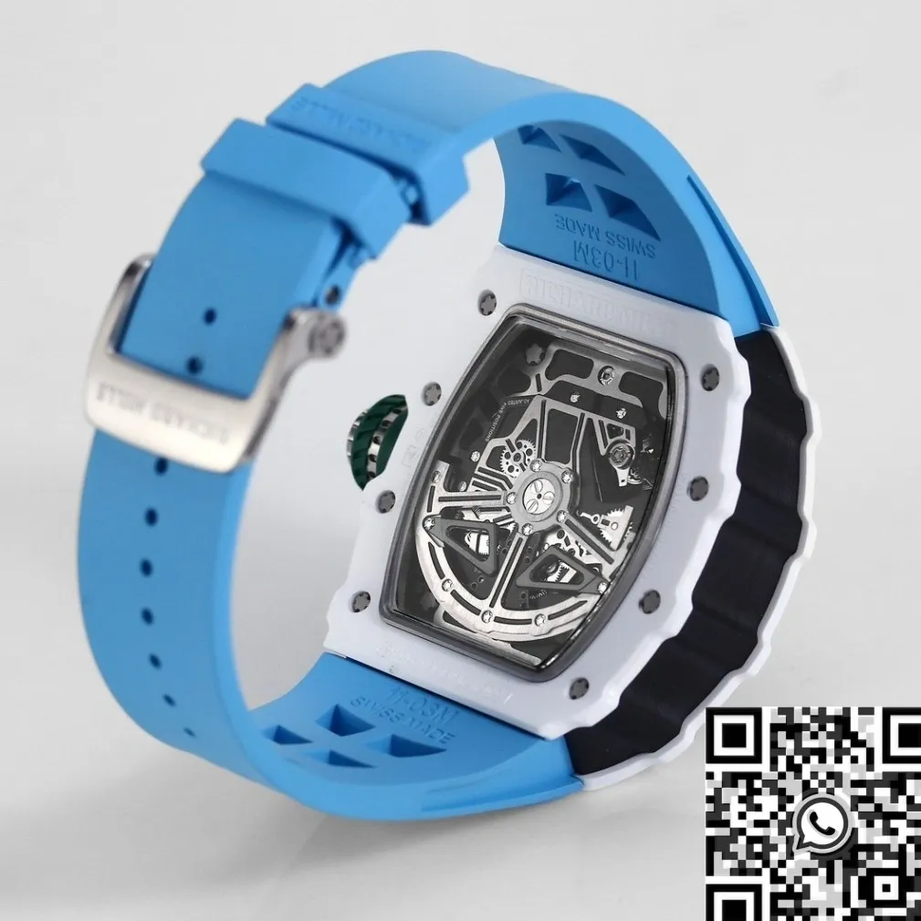 WaterResistant Richard Mille RM11 White Ceramic Blue Rubber Strap Watch KV Factory 2566