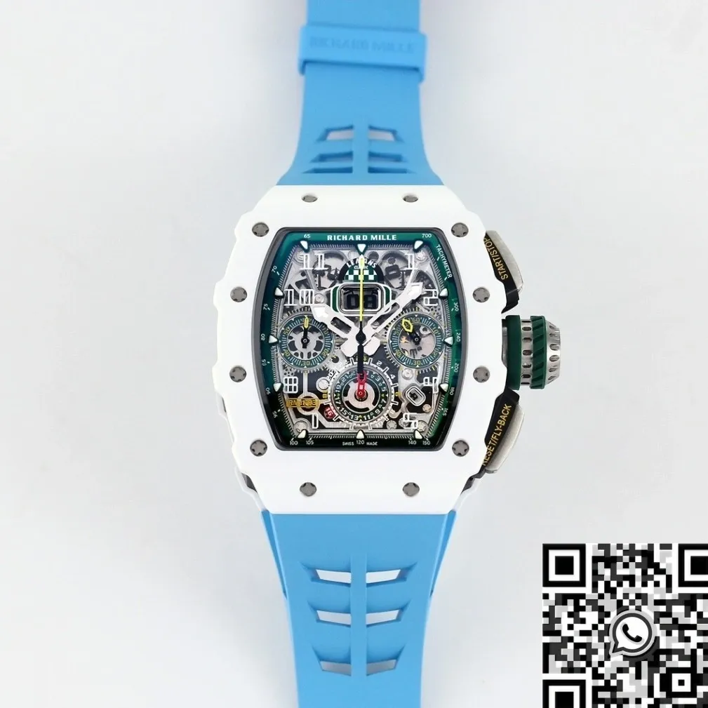 WaterResistant Richard Mille RM11 White Ceramic Blue Rubber Strap Watch KV Factory 2566
