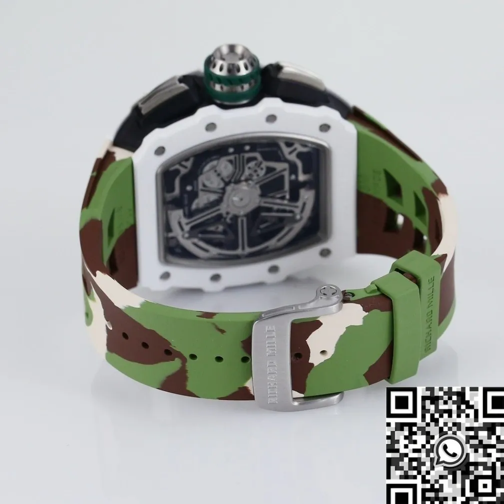 Richard Mille RM11 White Ceramic Camouflage Rubber Strap Watch KV Factory Elegant 2568