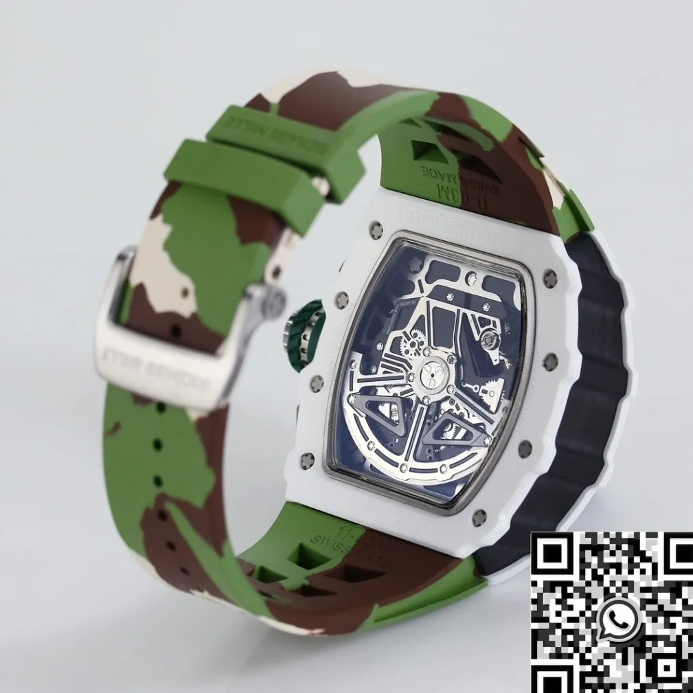 Richard Mille RM11 White Ceramic Camouflage Rubber Strap Watch KV Factory Elegant 2568