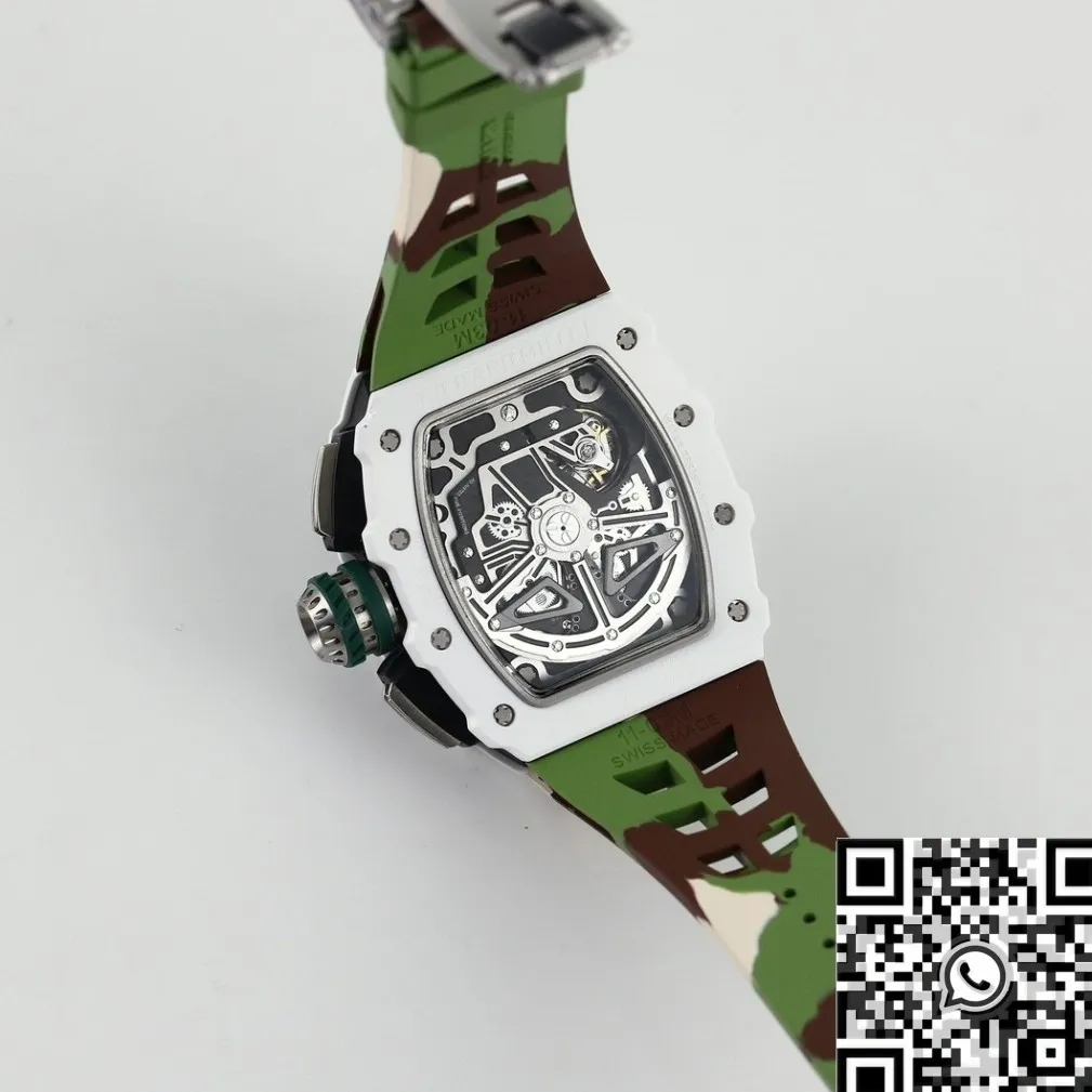Richard Mille RM11 White Ceramic Camouflage Rubber Strap Watch KV Factory Elegant 2568