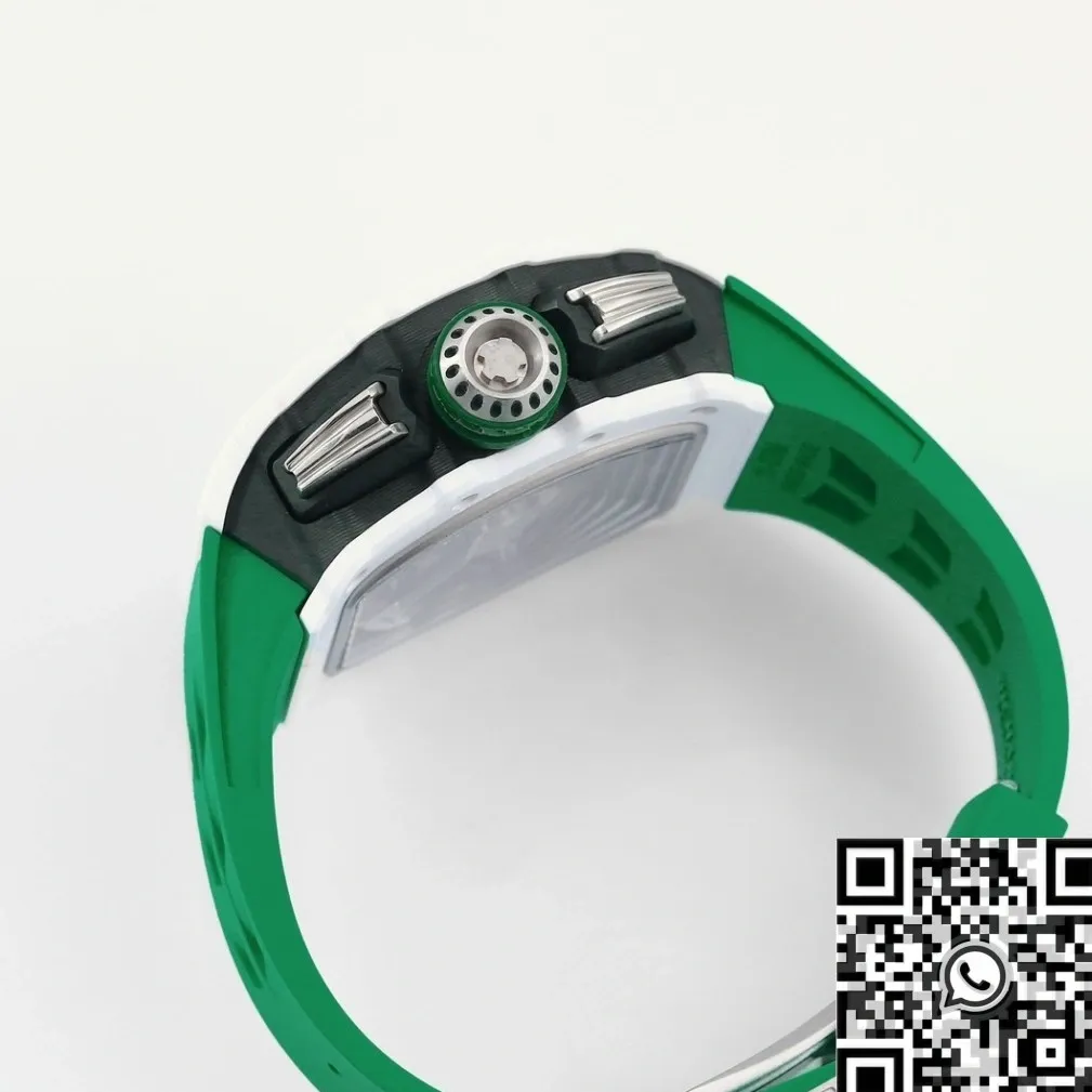 Richard Mille RM11 White Ceramic Green Rubber Strap Watch KV Factory Bold 2569
