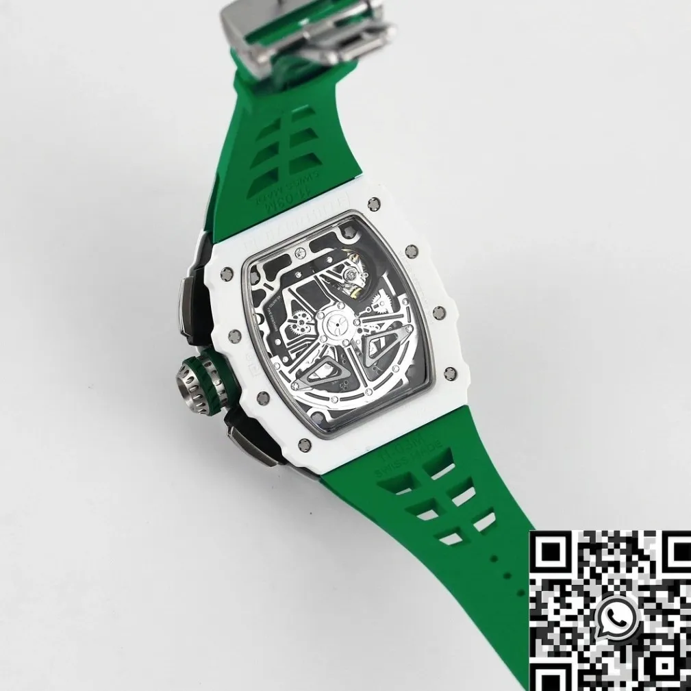 Richard Mille RM11 White Ceramic Green Rubber Strap Watch KV Factory Bold 2569