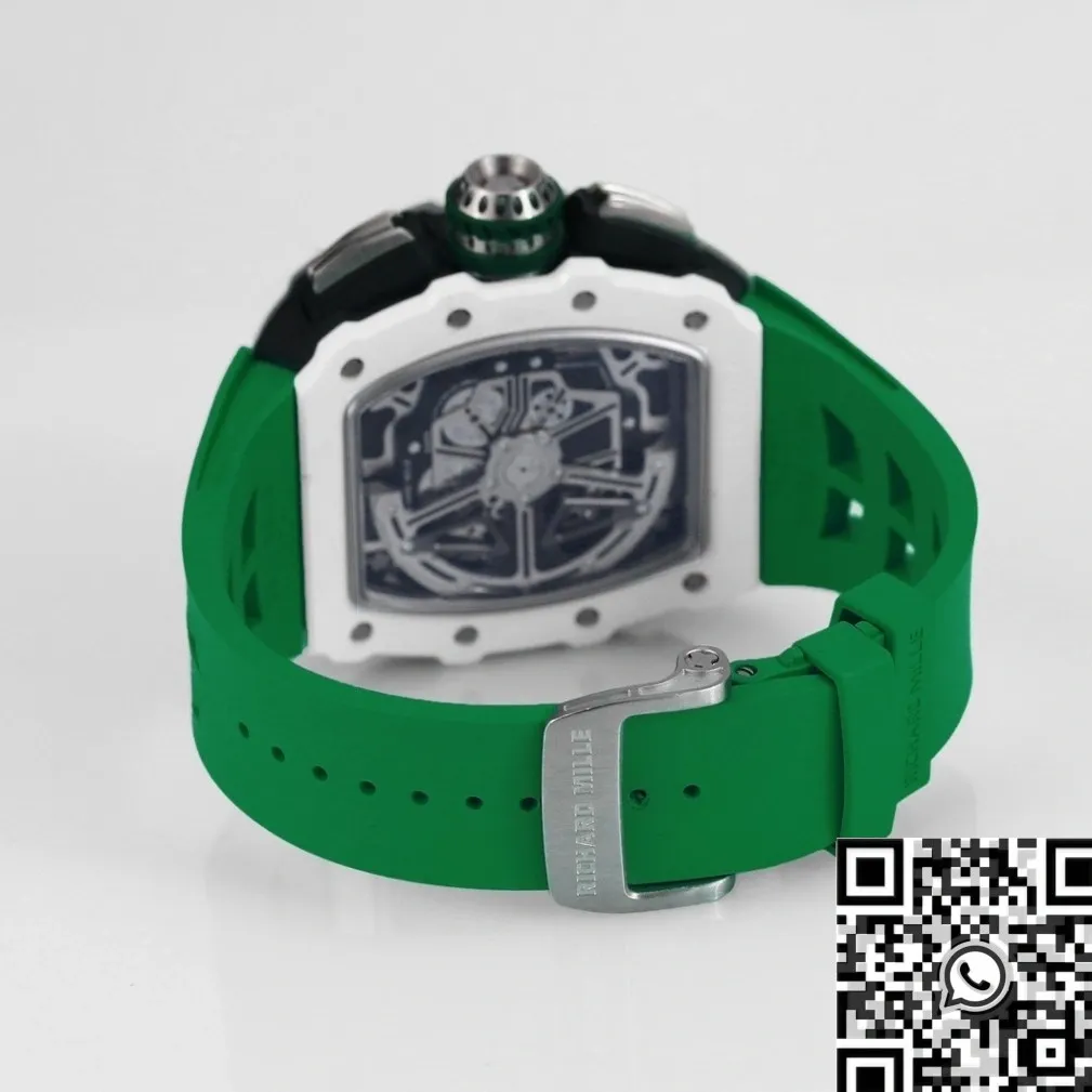 Richard Mille RM11 White Ceramic Green Rubber Strap Watch KV Factory Bold 2569