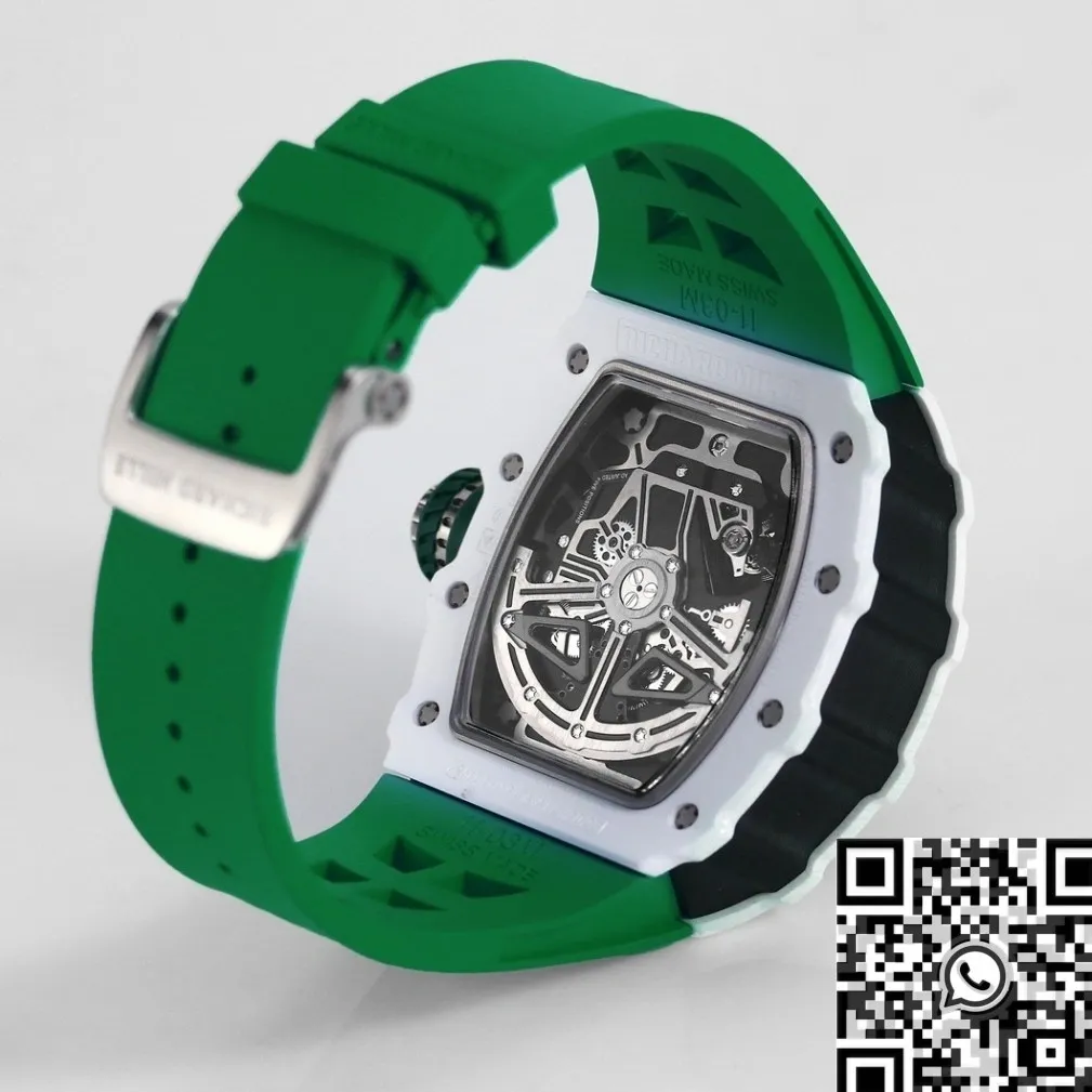 Richard Mille RM11 White Ceramic Green Rubber Strap Watch KV Factory Bold 2569