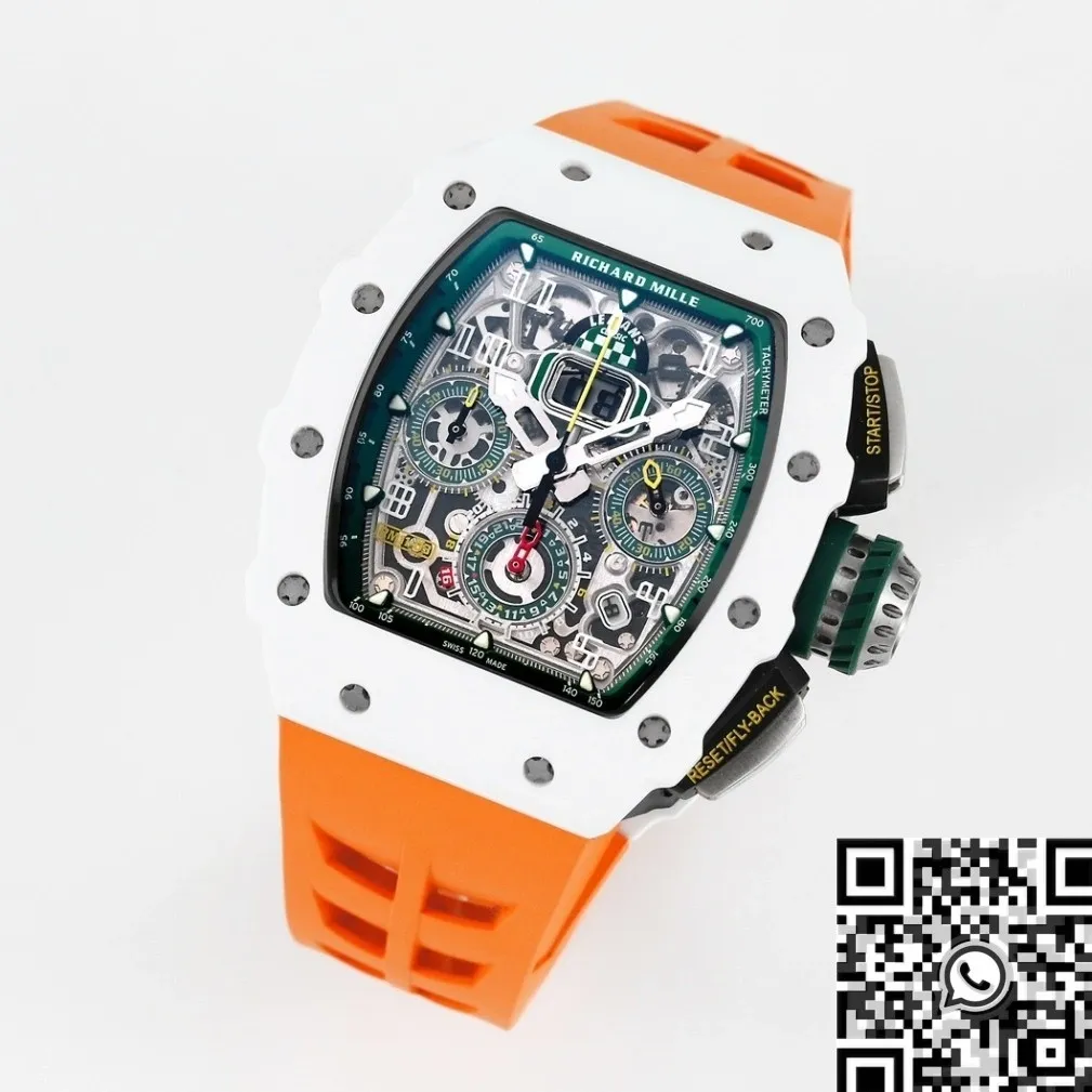 Minimalist Richard Mille RM11 White Ceramic Orange Rubber Strap Watch KV Factory 2572