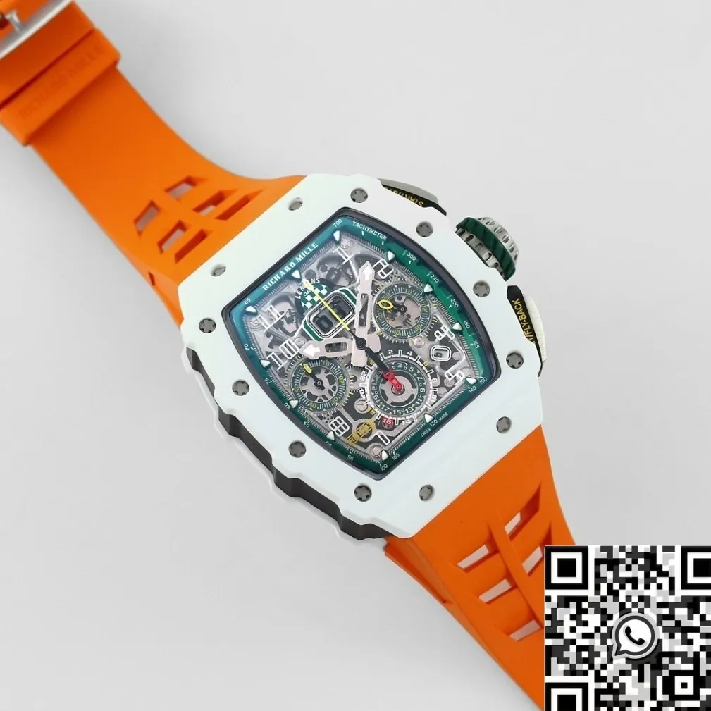 Minimalist Richard Mille RM11 White Ceramic Orange Rubber Strap Watch KV Factory 2572