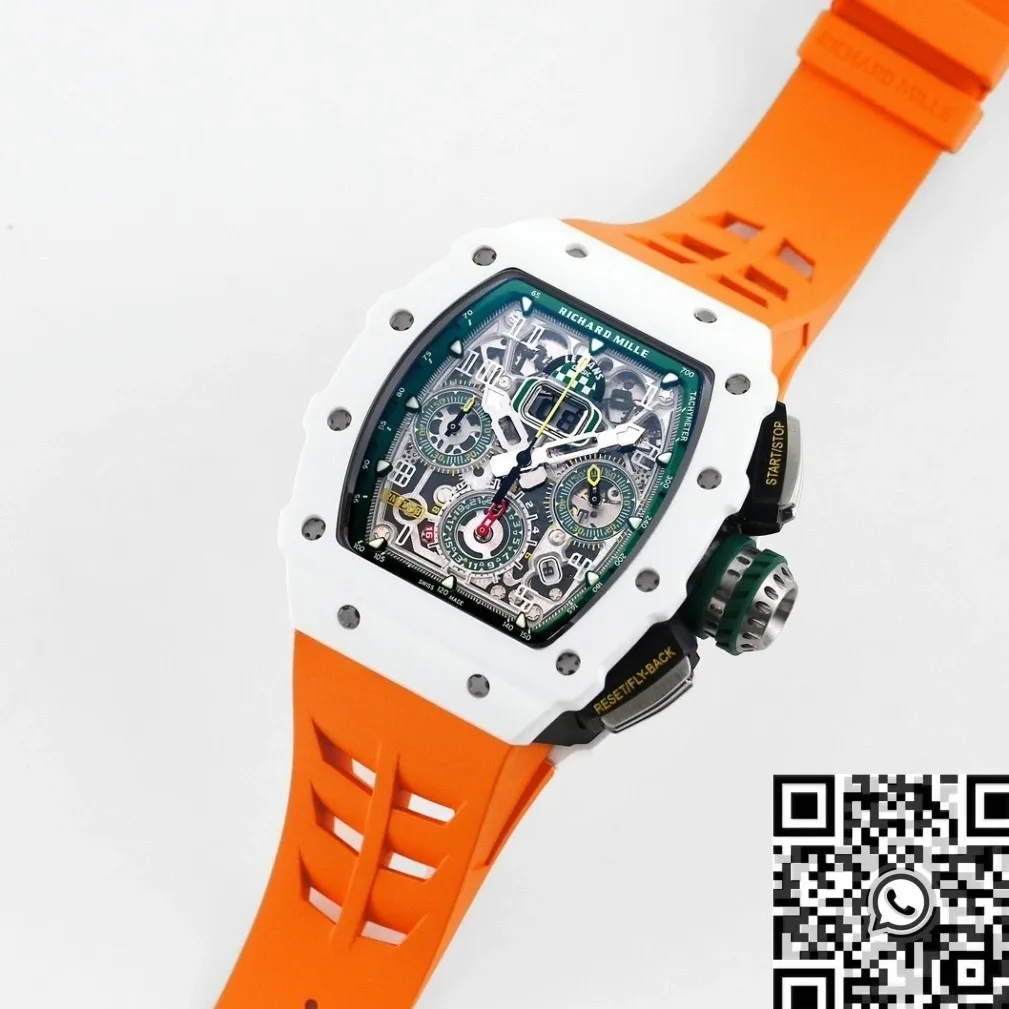 Minimalist Richard Mille RM11 White Ceramic Orange Rubber Strap Watch KV Factory 2572