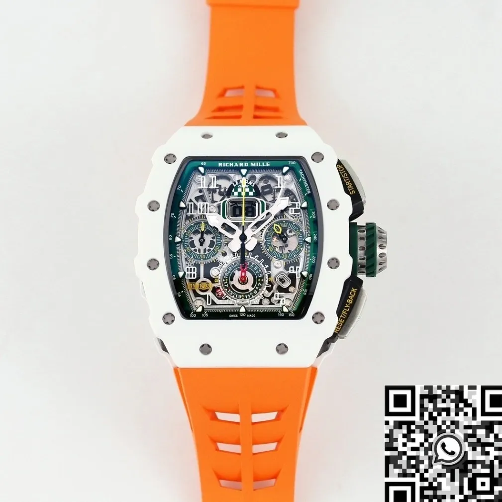 Minimalist Richard Mille RM11 White Ceramic Orange Rubber Strap Watch KV Factory 2572