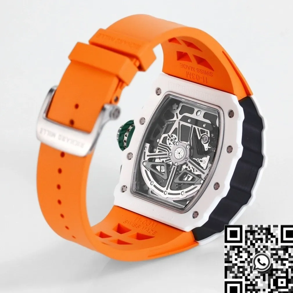 Minimalist Richard Mille RM11 White Ceramic Orange Rubber Strap Watch KV Factory 2572