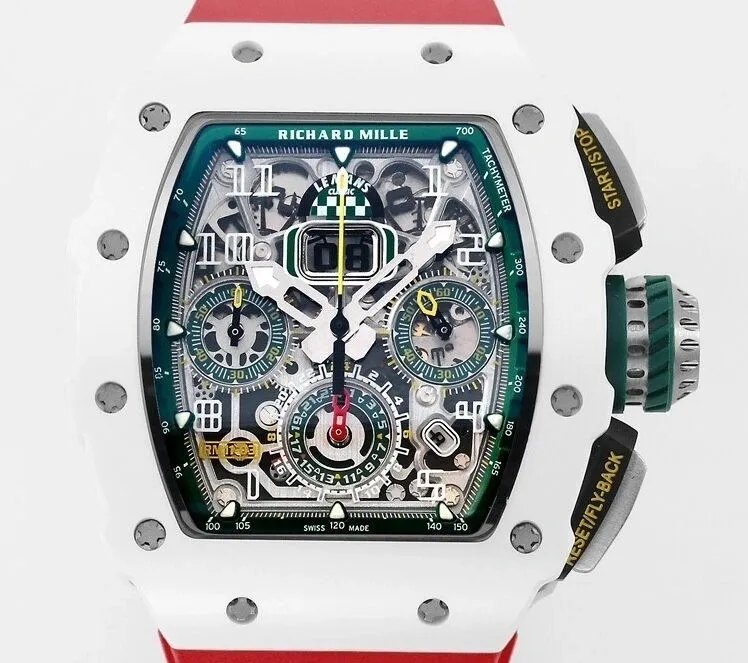 Richard Mille RM11 White Ceramic Red Rubber Strap Watch KV Factory Casual 2571