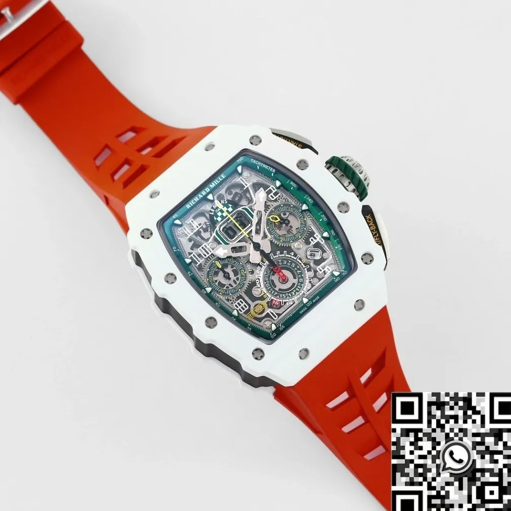 Richard Mille RM11 White Ceramic Red Rubber Strap Watch KV Factory Casual 2571