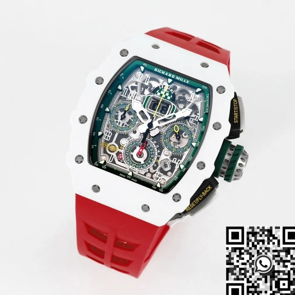 Richard Mille RM11 White Ceramic Red Rubber Strap Watch KV Factory Casual 2571