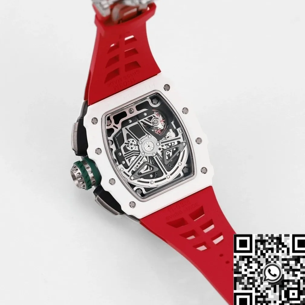 Richard Mille RM11 White Ceramic Red Rubber Strap Watch KV Factory Casual 2571