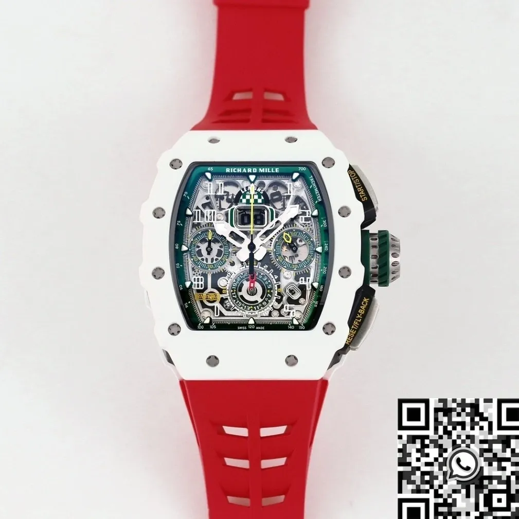 Richard Mille RM11 White Ceramic Red Rubber Strap Watch KV Factory Casual 2571