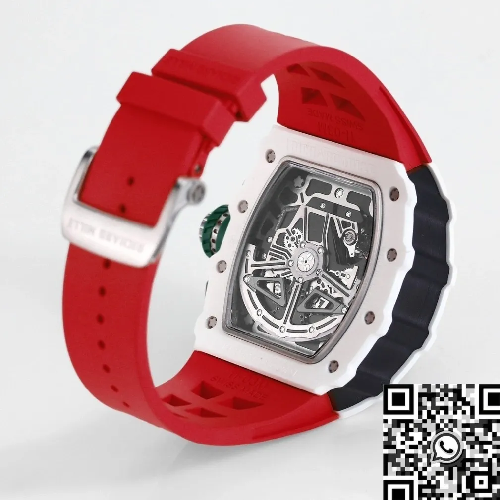 Richard Mille RM11 White Ceramic Red Rubber Strap Watch KV Factory Casual 2571
