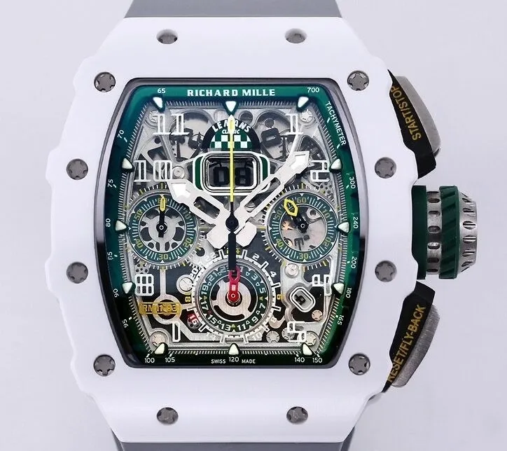Richard Mille RM11 White Ceramic Rubber Strap Watch KV Factory Bold 2570