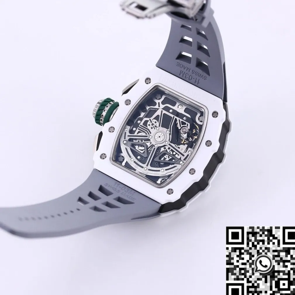 Richard Mille RM11 White Ceramic Rubber Strap Watch KV Factory Bold 2570