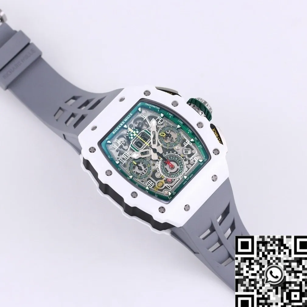 Richard Mille RM11 White Ceramic Rubber Strap Watch KV Factory Bold 2570