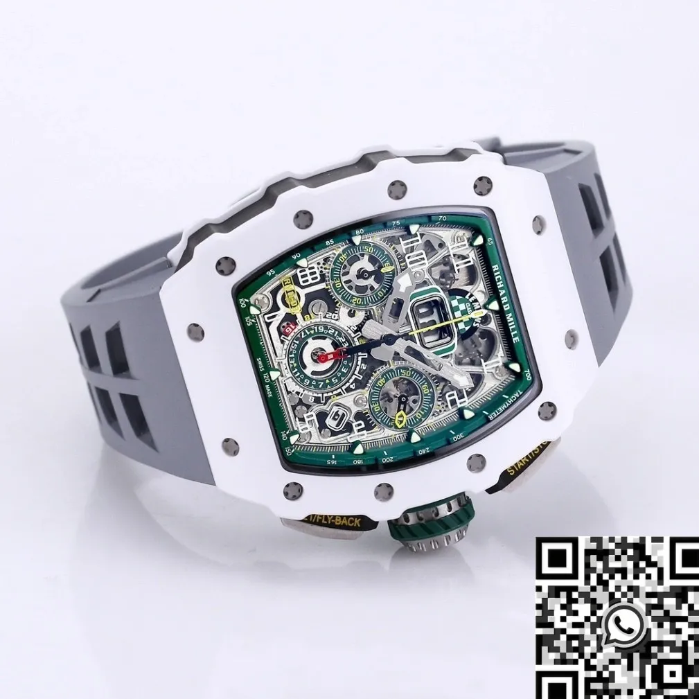 Richard Mille RM11 White Ceramic Rubber Strap Watch KV Factory Bold 2570