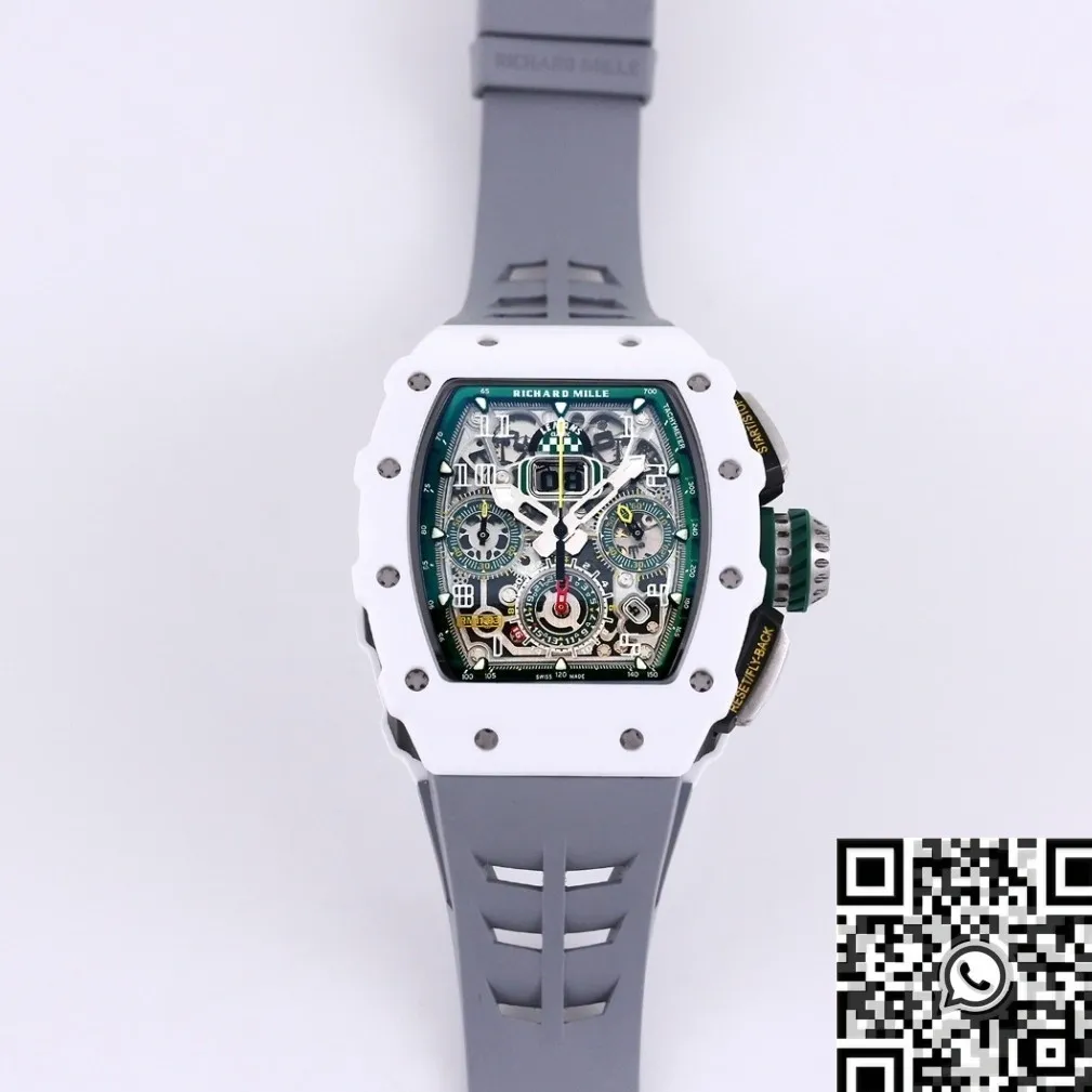 Richard Mille RM11 White Ceramic Rubber Strap Watch KV Factory Bold 2570