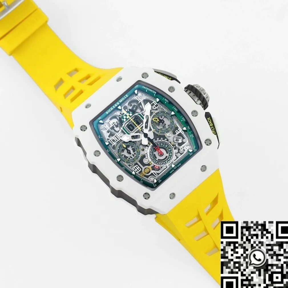 Richard Mille RM11 White Ceramic Yellow Rubber Strap Watch KV Factory MultiPurpose 2573