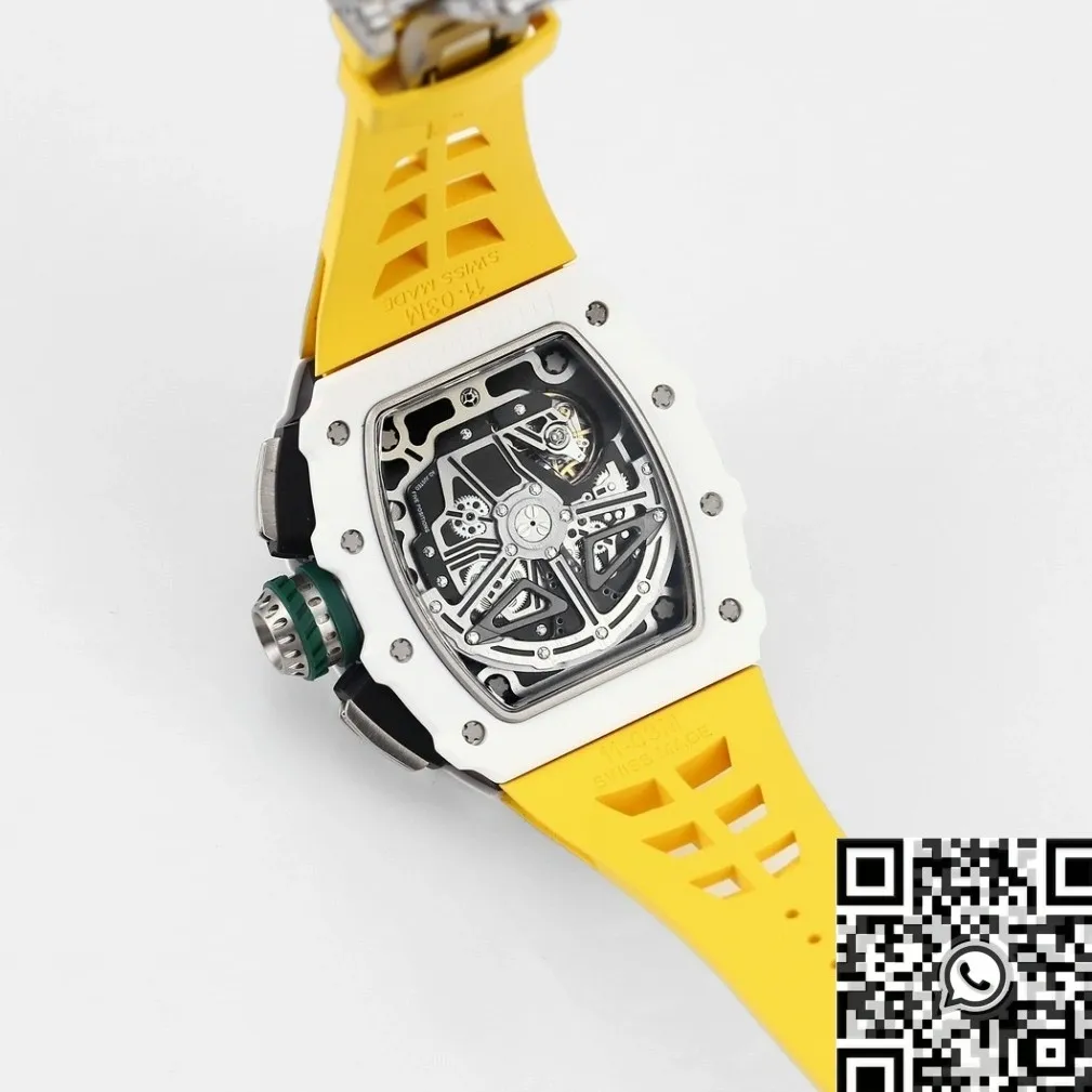 Richard Mille RM11 White Ceramic Yellow Rubber Strap Watch KV Factory MultiPurpose 2573