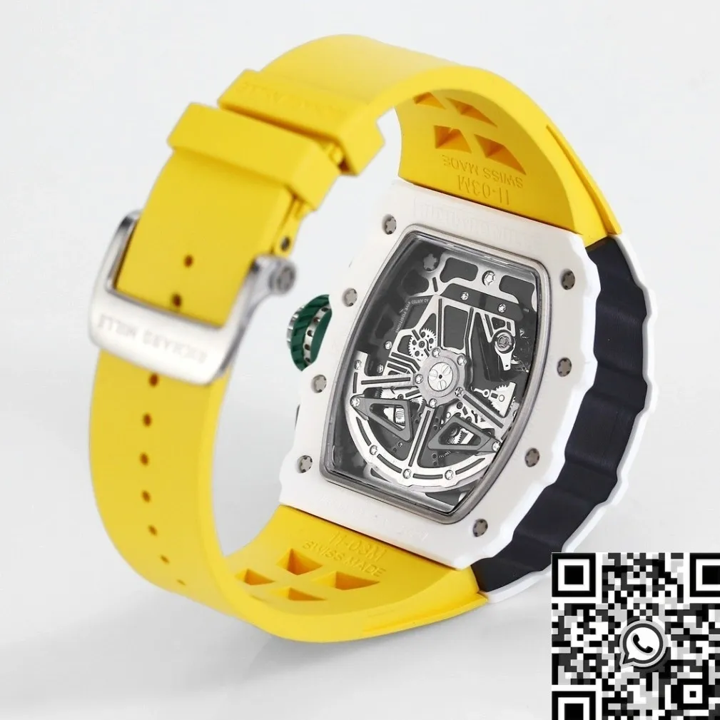 Richard Mille RM11 White Ceramic Yellow Rubber Strap Watch KV Factory MultiPurpose 2573