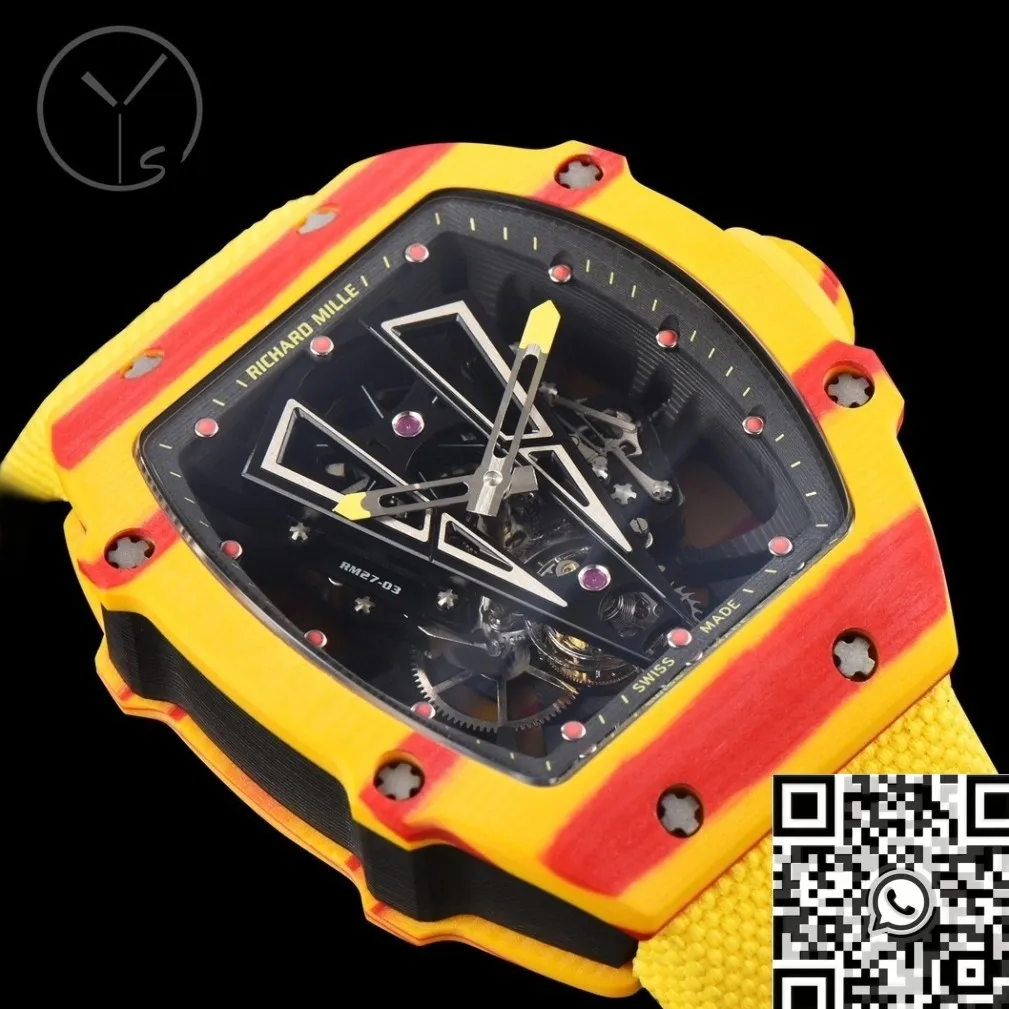 Tailored Richard Miller RM27-03 Tourbillon Yellow Carbon Fiber Watch YS Factory 2882