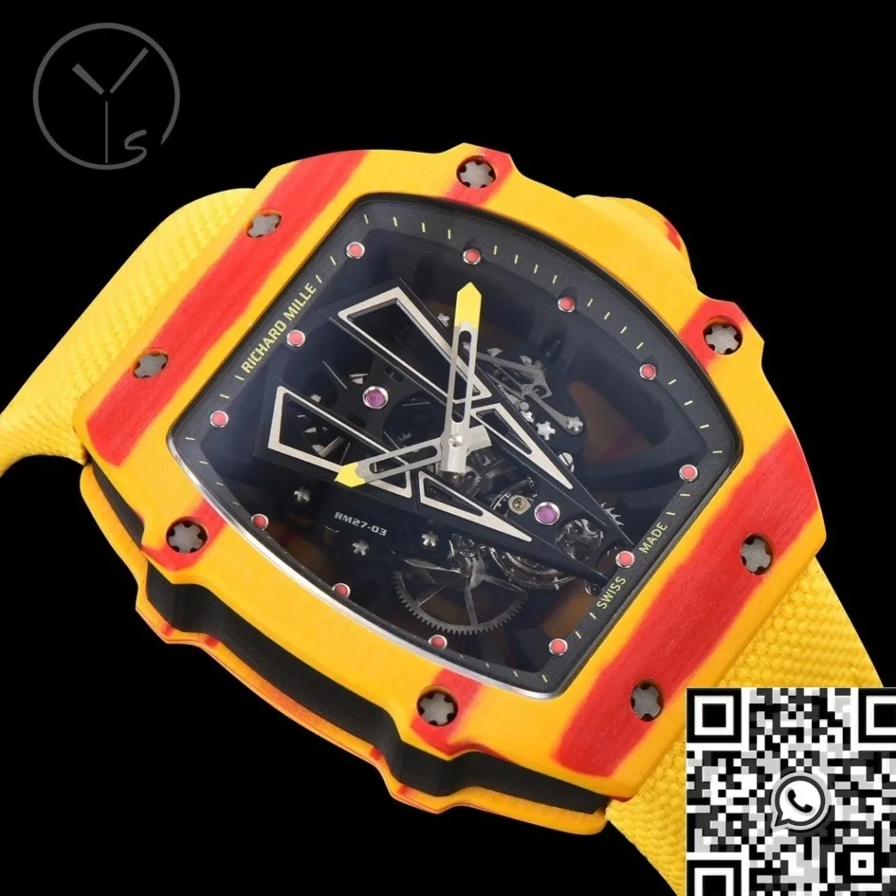 Tailored Richard Miller RM27-03 Tourbillon Yellow Carbon Fiber Watch YS Factory 2882