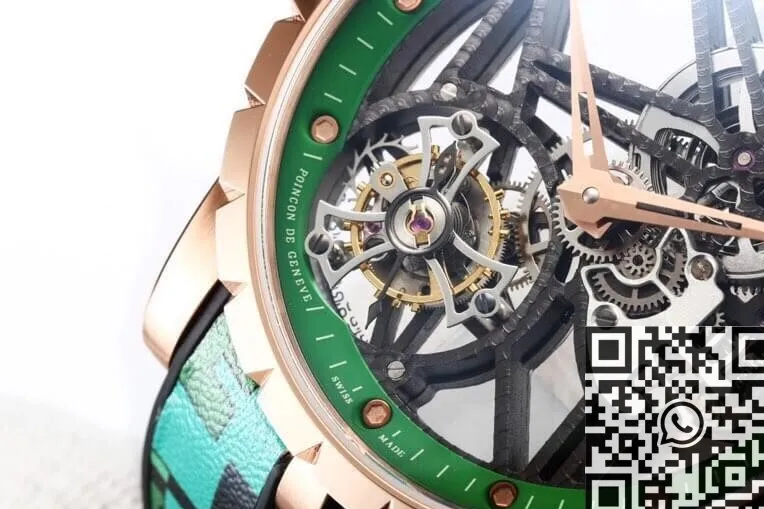 WaterResistant Roger Dubuis Excalibur RDDBEX0393 Green Camouflage Strap Watch BBR Factory 2598