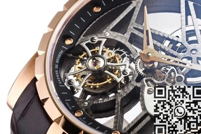 Modern Roger Dubuis Excalibur RDDBEX0393 Rose Gold Case Watch BBR Factory 2605