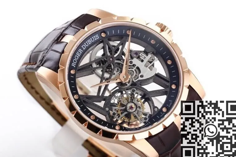 Modern Roger Dubuis Excalibur RDDBEX0393 Rose Gold Case Watch BBR Factory 2605