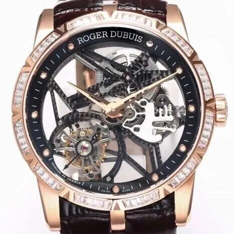 Efficient Roger Dubuis Excalibur RDDBEX0393 Rose Gold Diamond Case Watch BBR Factory 2604