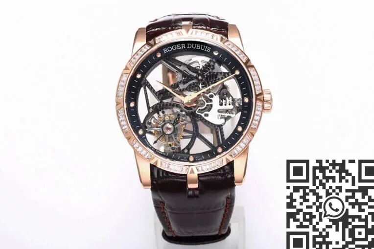 Efficient Roger Dubuis Excalibur RDDBEX0393 Rose Gold Diamond Case Watch BBR Factory 2604