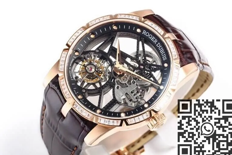 Efficient Roger Dubuis Excalibur RDDBEX0393 Rose Gold Diamond Case Watch BBR Factory 2604