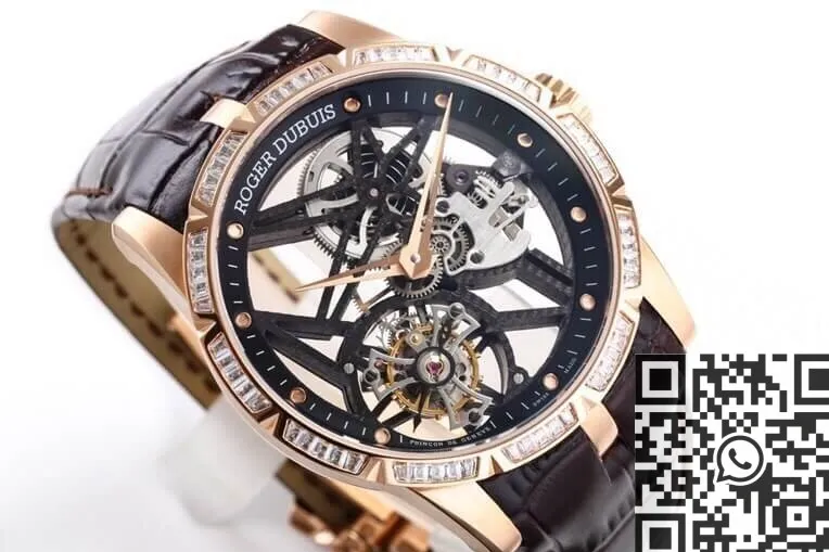 Efficient Roger Dubuis Excalibur RDDBEX0393 Rose Gold Diamond Case Watch BBR Factory 2604