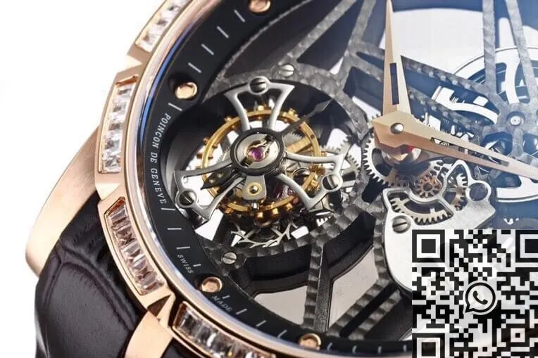 Efficient Roger Dubuis Excalibur RDDBEX0393 Rose Gold Diamond Case Watch BBR Factory 2604