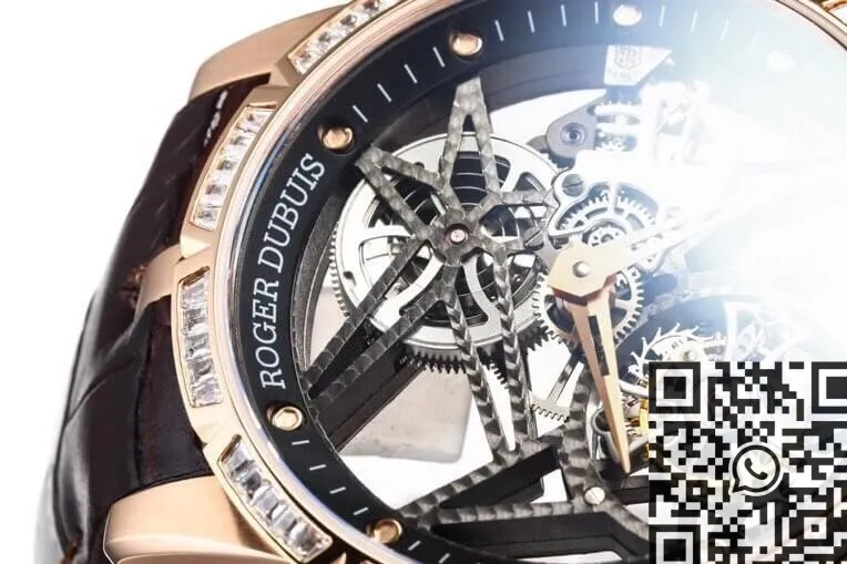 Efficient Roger Dubuis Excalibur RDDBEX0393 Rose Gold Diamond Case Watch BBR Factory 2604