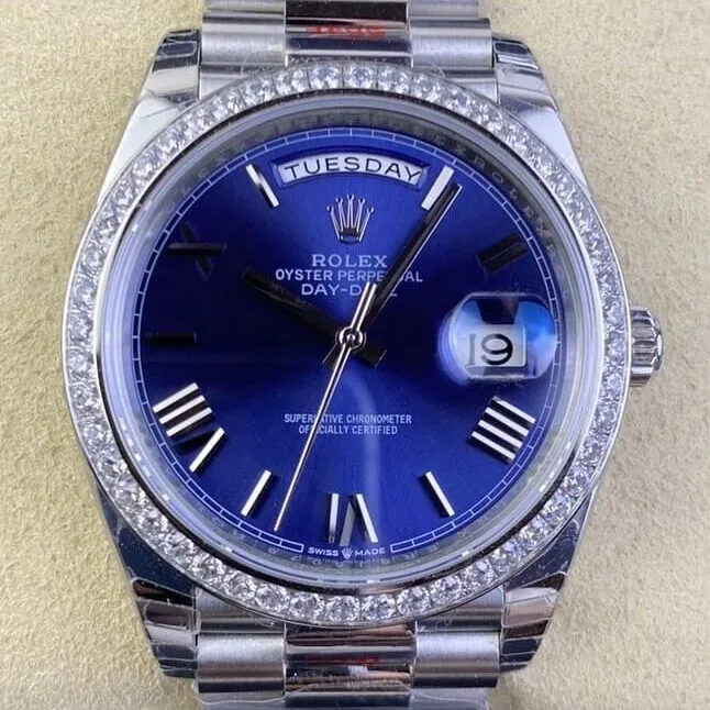 Trendy Rolex Day Date 228349RBR-0005 Blue Dial Diamond Watch Size 40mm EW Factory 2773