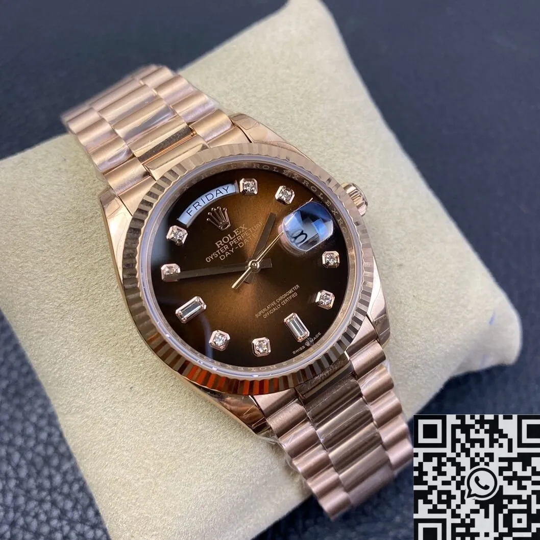 Packable Rolex Day Date M128235-0037 Gradient Brown Dial Ladies Rose Gold Watch Size 36mm EW Factory 2777