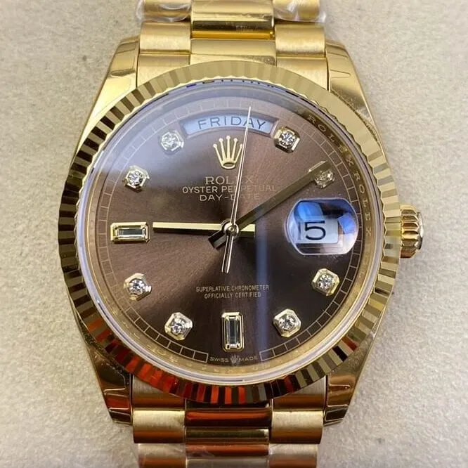 Stretchable Rolex Day Date M128238-0022 Brown Dial Ladies Gold Watch Size 36mm EW Factory 2781