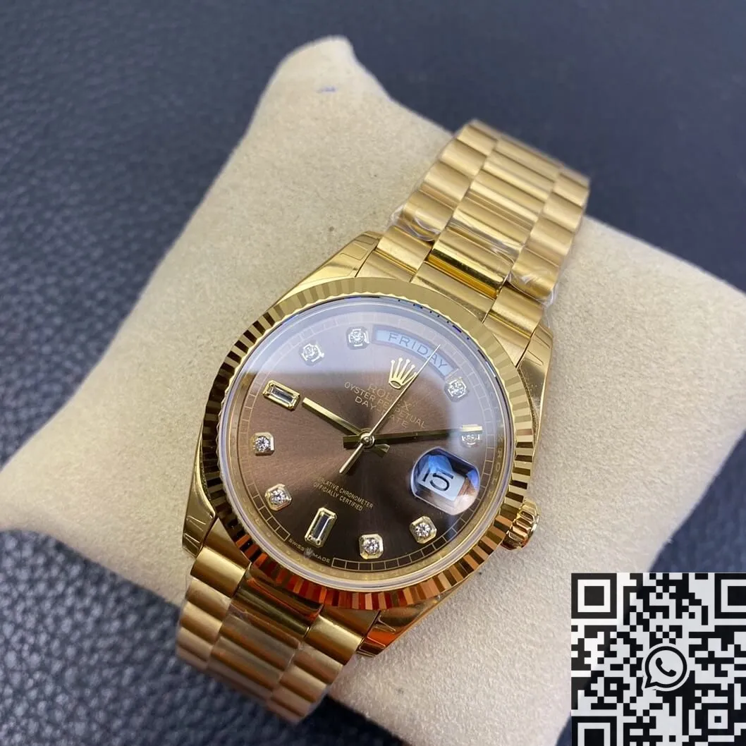 Stretchable Rolex Day Date M128238-0022 Brown Dial Ladies Gold Watch Size 36mm EW Factory 2781