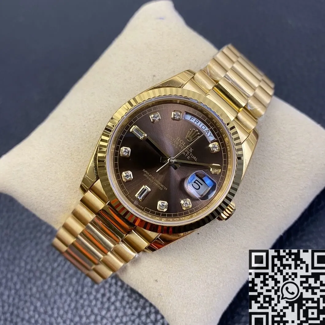 Stretchable Rolex Day Date M128238-0022 Brown Dial Ladies Gold Watch Size 36mm EW Factory 2781